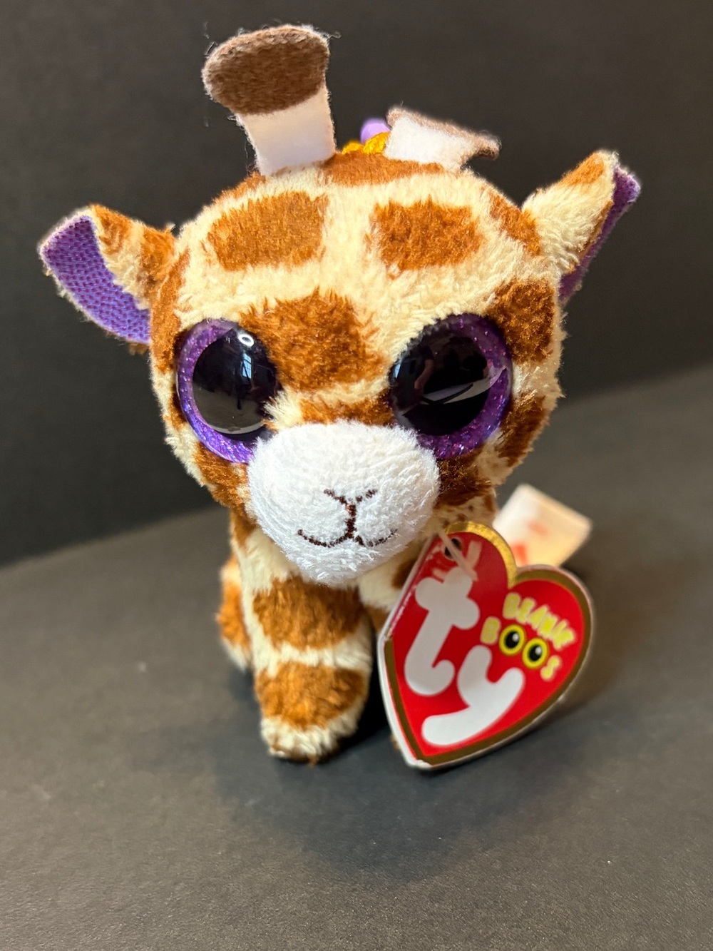 TY Beanie Boo Giraffe Plush - Brown, Cream & Purple Eyes